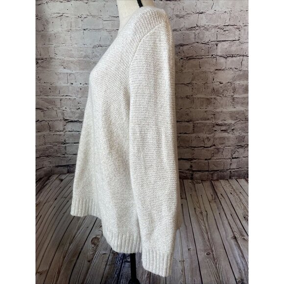 J  Jill Womens V-Neck Textured Knit‎ Sweater Beige Long Sleeve Sz M Cozy Winter - Picture 3 of 5